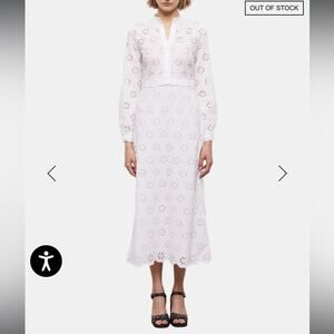 The Kooples Long White‎ Dress With Broderie Anglaise Floral Midi Sz 1 (S) NEW